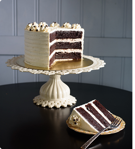 Cake with slice removed showing layers