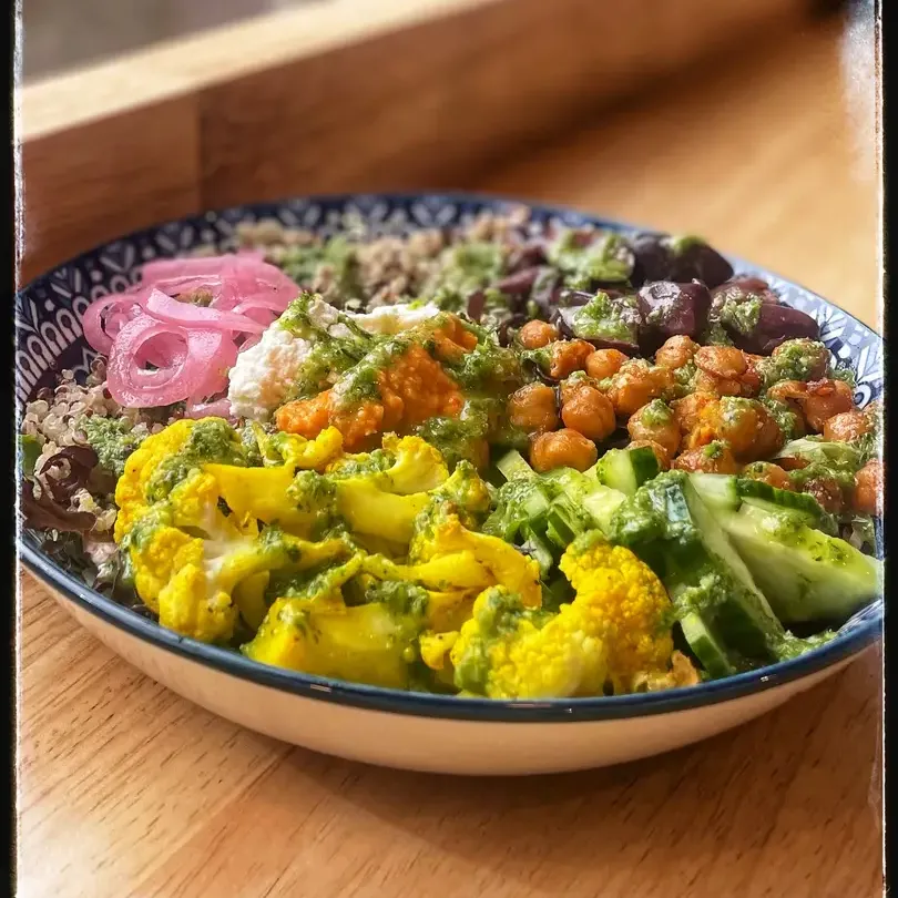Colorful vegetable grain bowl.