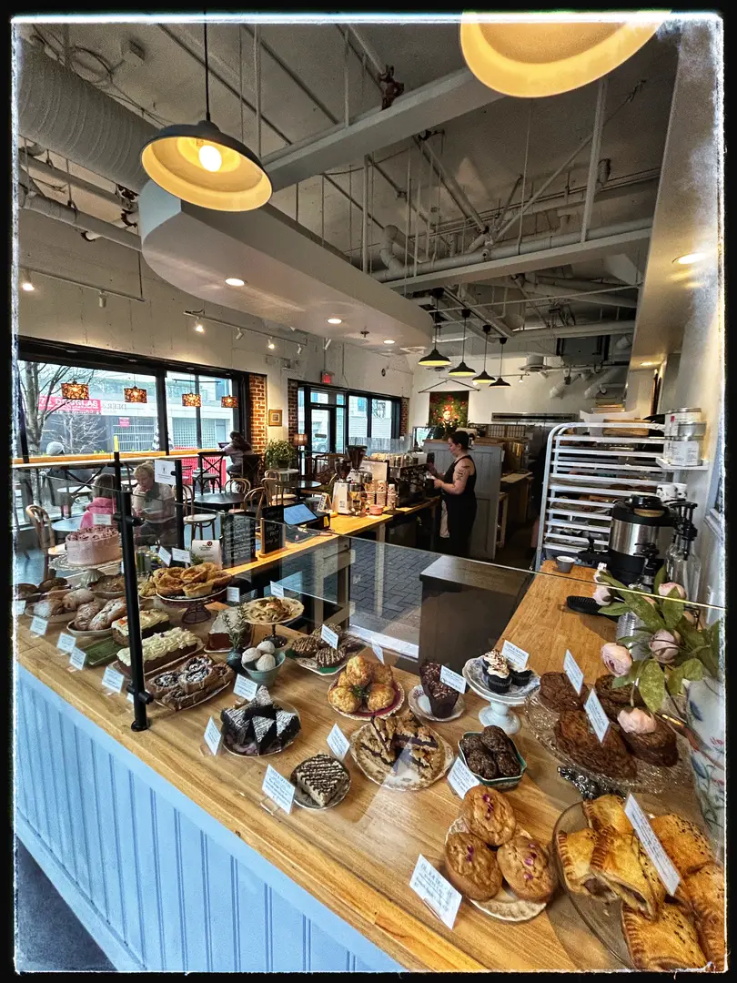 Cozy bakery cafe interior.